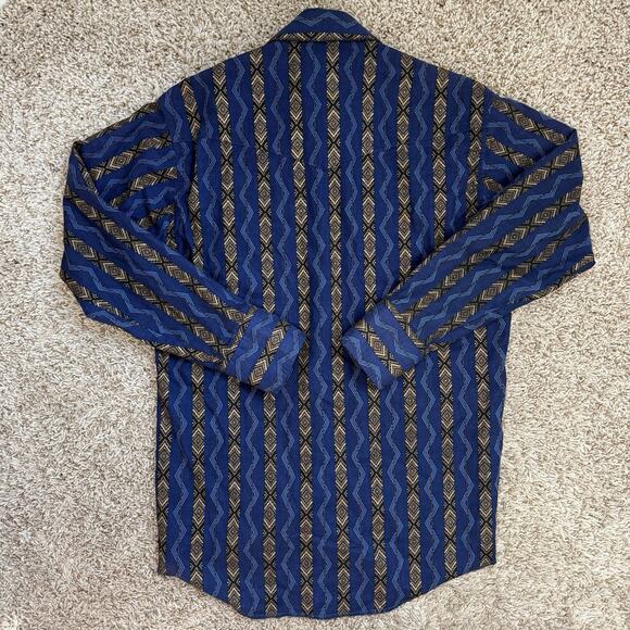 Wrangler X-Long Tails 15-33 Blue Aztec Pearl Snap Button Up Western Shirt Large - Picture 4 of 9